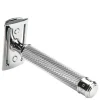 Rasierhobel geschlossener Kamm R89 Griff aus Metall mit verchromten Metallakzenten