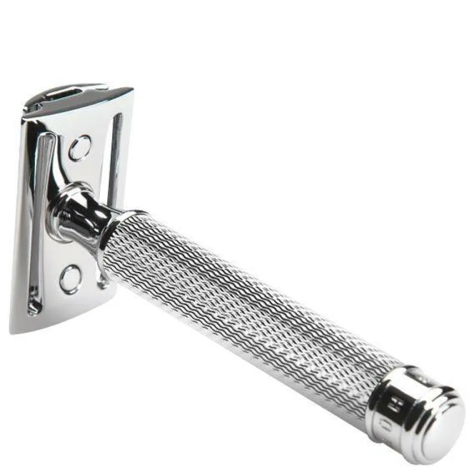 Rasierhobel geschlossener Kamm R89 Griff aus Metall mit verchromten Metallakzenten